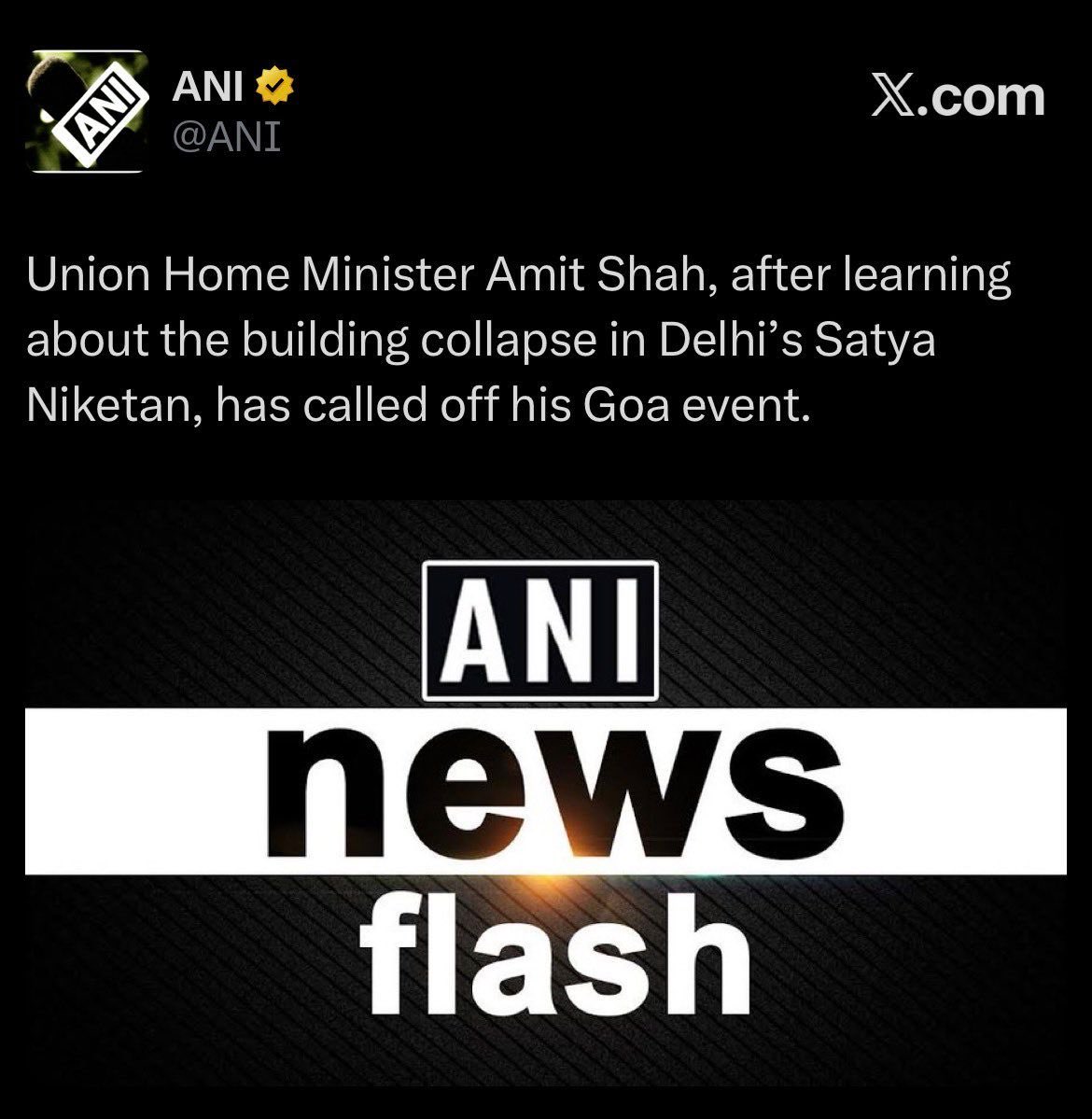Pawankhera's tweet photo. ANI edited its post yesterday to portray Amit Shah as being so sensitive to the Satya Niketan tragedy that he cancelled his Goa event.

What they wanted to erase was the fact that Amit Shah was in Goa yesterday to inaugurate a newly constructed BJP state headquarters.

Just days ago, Nadda ji was boasting that under Modi, 290 BJP offices have been built, 105 are under construction, and land has been acquired for another 123.

Think about that.

Had the crores poured into building lavish BJP offices instead been spent on colleges and student hostels, perhaps yesterday’s tragedy in Satya Niketan could have been avoided.