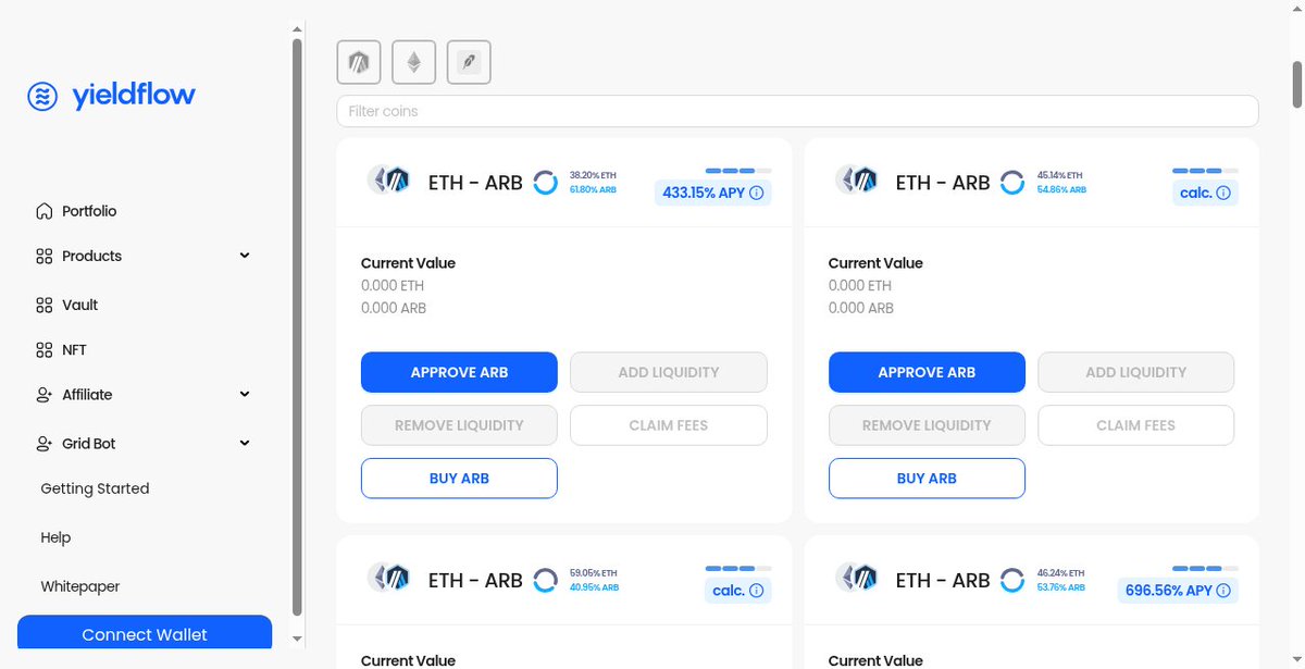 yieldflowdotcom's tweet photo. Arbitrum is loud right now. Robinhood Chain is pushing huge Uniswap volume onto the Orbit stack, and ARB is moving with it.

That activity lands where YieldFlow lives: Uniswap V3 on Arbitrum.

You only earn while liquidity stays in range. YieldFlow sets the borders and keeps the position in-range. Claim at 00:00 and 12:00 UTC.

Live from the pools this morning: ETH-ARB 433.15% APY ETH-ARB 696.56% APY ETH-USDC.E 62.68% APY
Non-custodial. Your wallet, your keys. https://t.co/lzCrC3og6j