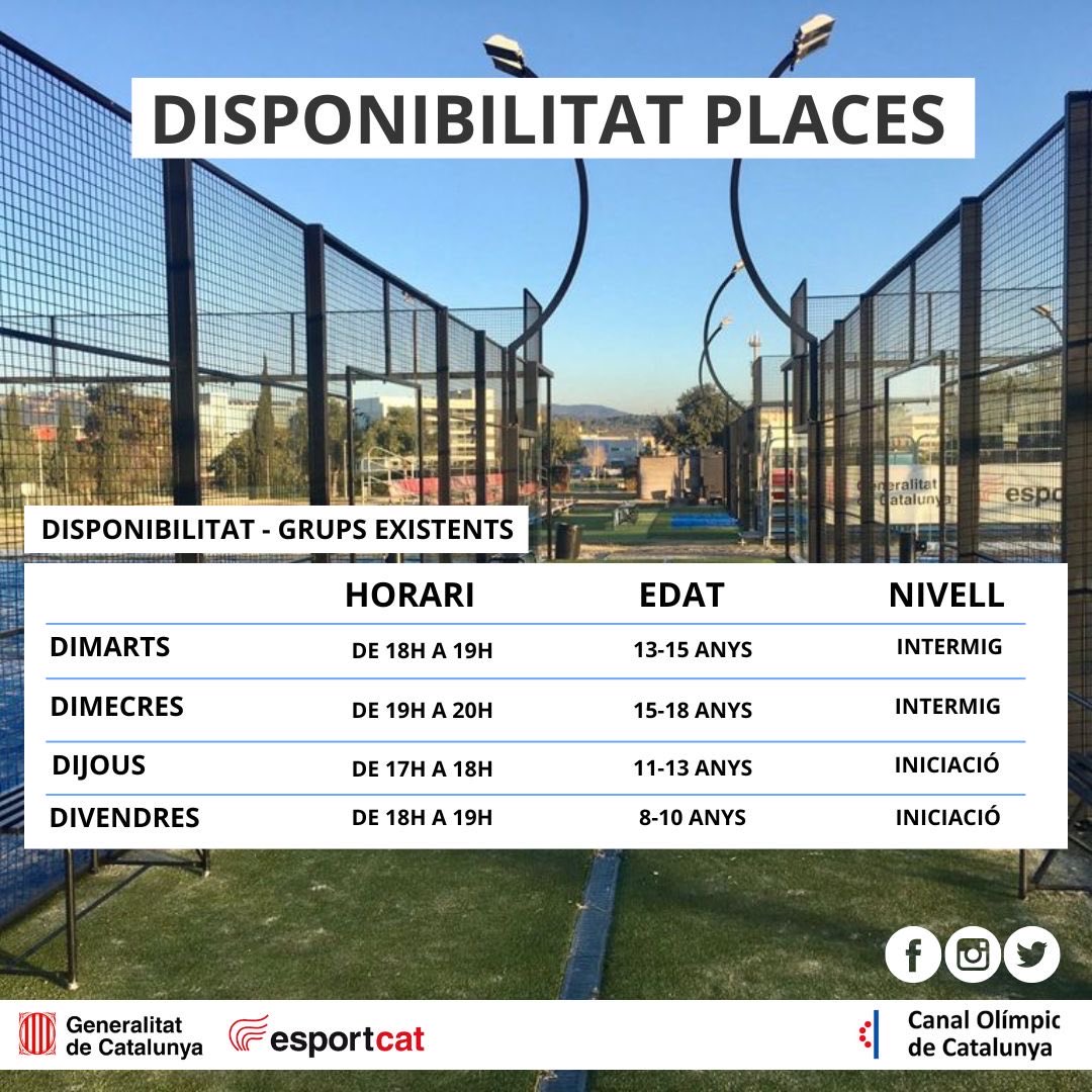 canalolimpiccat's tweet photo. 🎾 #ESCOLA #INFANTIL DE #PÀDEL 🎾
•
Tens infants o adolescents amb ganes d'iniciar-se o millorar en el pàdel? Ara és el moment, comença el 1r. trimestre!
✔️ Places en grups existents
•
Entrena, diverteix-te i apren amb els millors professionals!
📲 645 569 660
#canalolimpiccat https://t.co/Ddkh7WO8xA