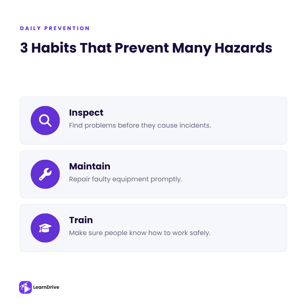 Learndrive_org's tweet photo. Most workplace accidents don't start with an accident.
They often start with a hazard that someone noticed but didn't control.
Full Blog: https://t.co/gj2josY1Tw
#WorkplaceSafety #HealthAndSafety #RiskManagement #SafetyAtWork #EmployeeSafety https://t.co/xpQXfkinZS