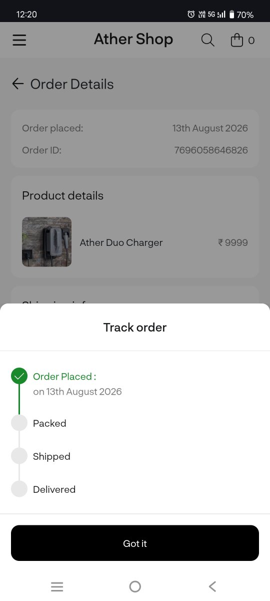 SrikanthTej4's tweet photo. Ordered @atherenergy Duo Charger on 13th Aug (ID: 7696058646826). Stuck on "Order Placed" for 25 days! No proper response for app tickets (02366499) and emails (02388703). Need immediate dispatch update! @tarunsmehta https://t.co/e9u6foH46Z