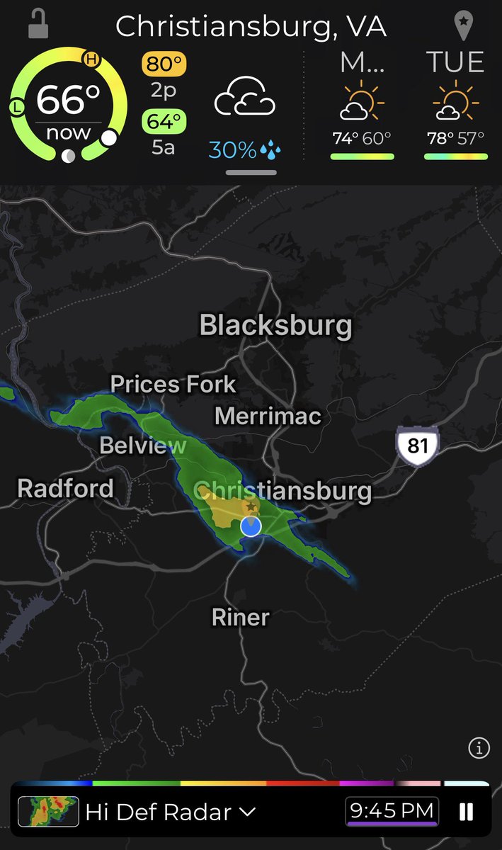 pucksandpints's tweet photo. If it can rain in Christiansburg, it will rain in Christiansburg @KevinMyattWx https://t.co/Gb0h6y802j