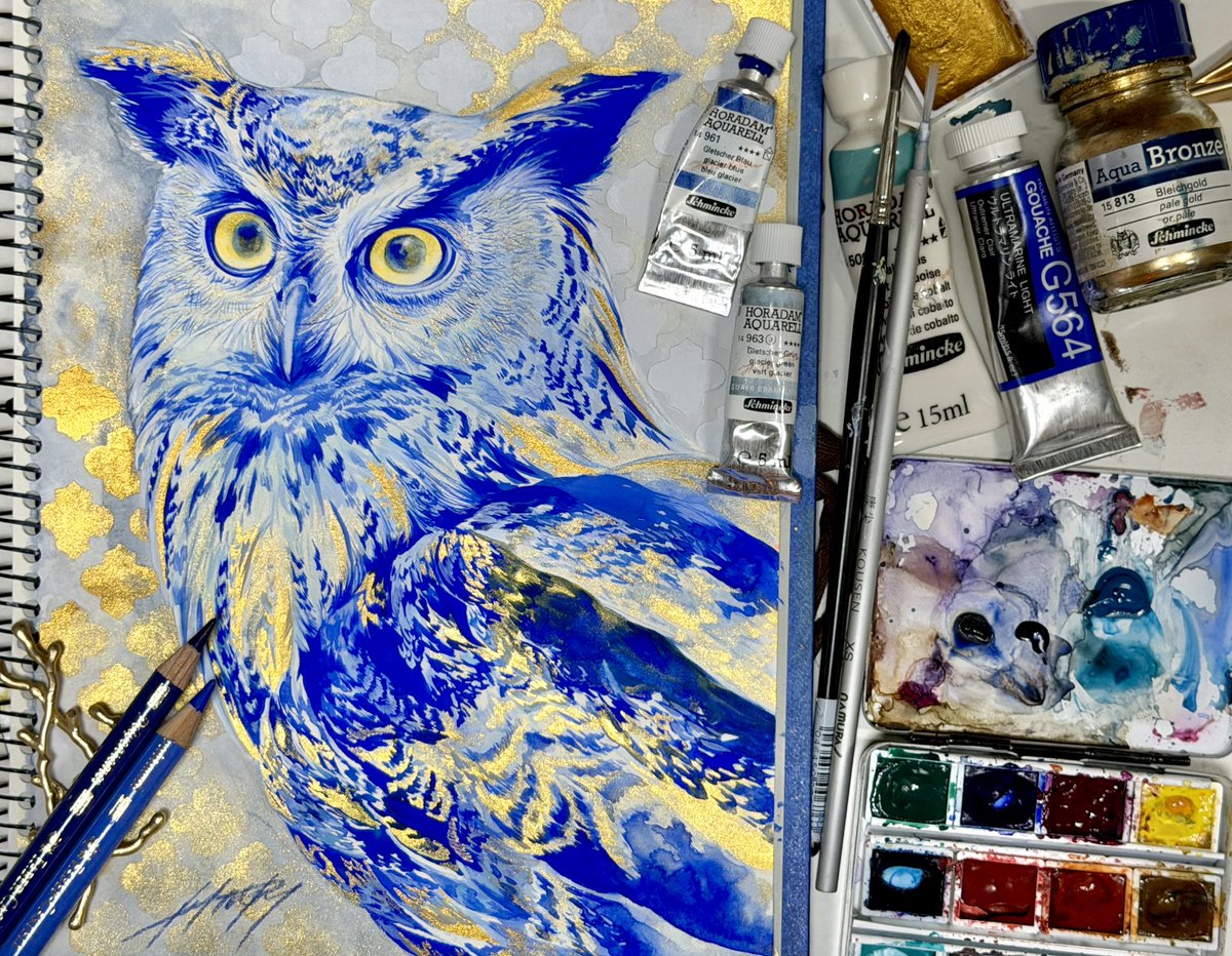 minori00518's tweet photo. 🦉✨✨✨
 #シュミンケ #水彩画 #イラスト https://t.co/nq4dPWjVIu