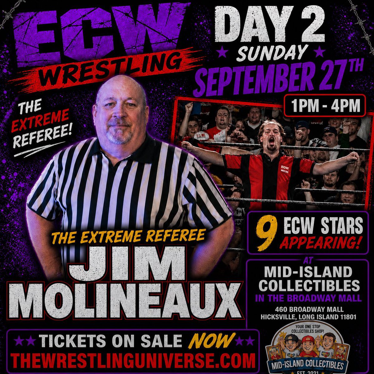 jimmolineaux's tweet photo. 3 WEEKS AWAY
#ECW DAY #2

Sunday September 27, 2026
1pm - 4pm

Mid-Island Collectables
Broadway Mall
Hicksville, NY

For tickets &amp; info, go to
https://t.co/rLZnf1D92d

Let’s Get #EXTREME!! https://t.co/7OIPojMWZ4