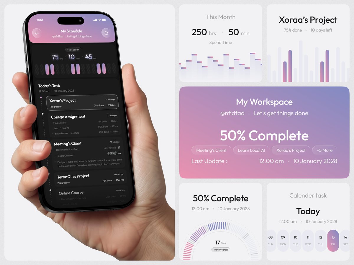XoraaStudio's tweet photo. A smart work schedule app designed specifically for modern professionals and dynamic teams. Garapan transforms the complexity of shift scheduling, deadlines, and workloads into a seamless digital workflow. #uidesign #mobileapps #designshowcase https://t.co/is0rtxop10