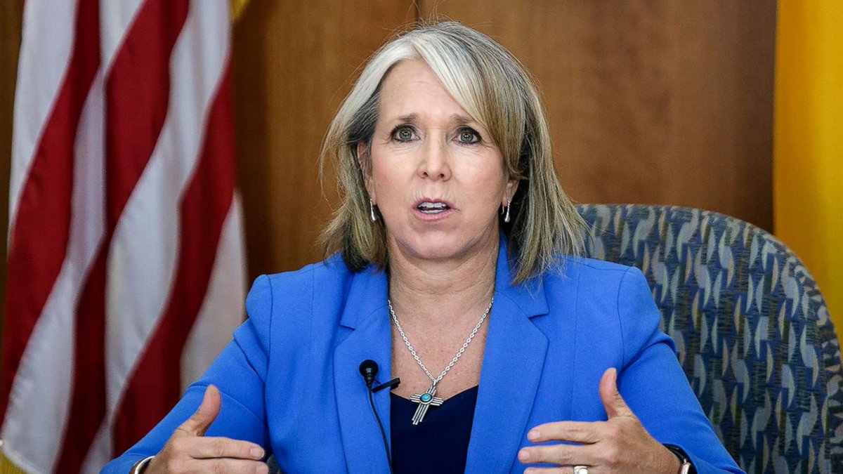 RpsAgainstTrump's tweet photo. New Mexico Governor Michelle Lujan Grisham responds to Trump: 

“New Mexico’s name isn’t up for debate — it’s been ours since before the United States existed. What is up for debate? Who’s showing up for working families. 

While the President tries to distract Americans from his disastrous war in Iran, gas prices keep soaring. Americans are also spending more at the grocery store, losing access to health care and wondering if they’ll ever be able to afford a home.  

Under Democratic leadership here in New Mexico, we’re providing families with free childcare and college, protecting access to health care and investing in housing. While the White House wastes time coloring on maps, Nuevo México is busy doing the work”