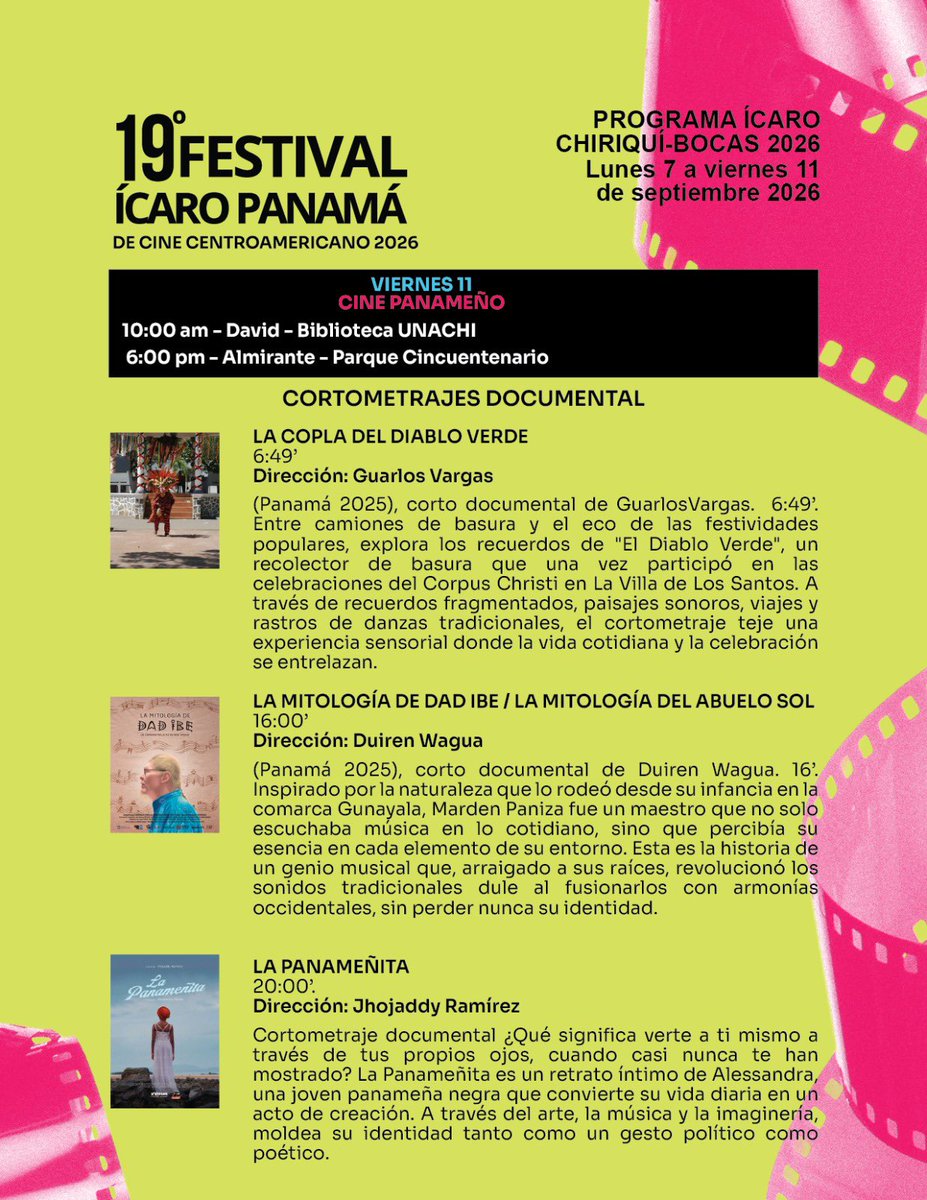 FAEPanama's tweet photo. Consulta en este cronograma las fechas, horarios y sedes de cada función y acompáñanos a celebrar el cine de nuestra región.

🎟️ Entrada gratuita.

���� Porque el cine también se encuentra en nuestros territorios.

¡Te esperamos! https://t.co/udrIQh3j2C