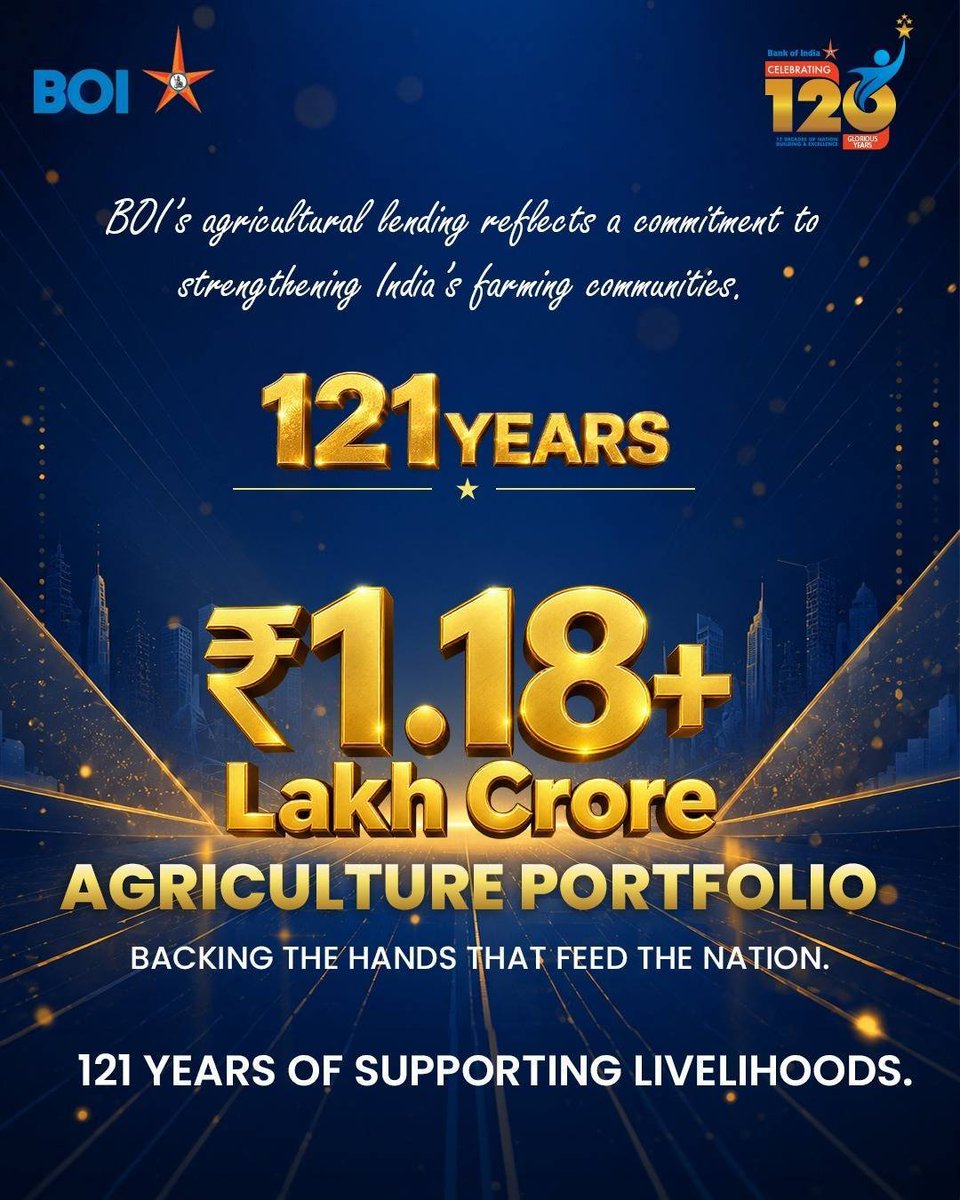 karthik8212103's tweet photo. Agriculture, industry, trade, services — every sector of India's economy relies on accessible, reliable credit to function. Quietly, steadily, for over a century, Bank of India has been part of that engine not just now since 1906. #BOI4NationSince1906 #FBOIOA https://t.co/6SL4NqYwdY