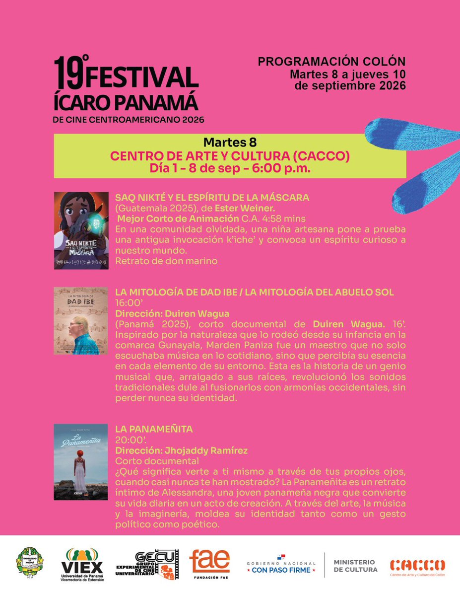 FAEPanama's tweet photo. 🎬🌎 ¡El Festival Ícaro llega a Colón!

La 19.ª edición del Festival Ícaro Panamá de Cine Centroamericano 2026 continúa su recorrido por el país y llega a la provincia de Colón. https://t.co/RYakPyt21H