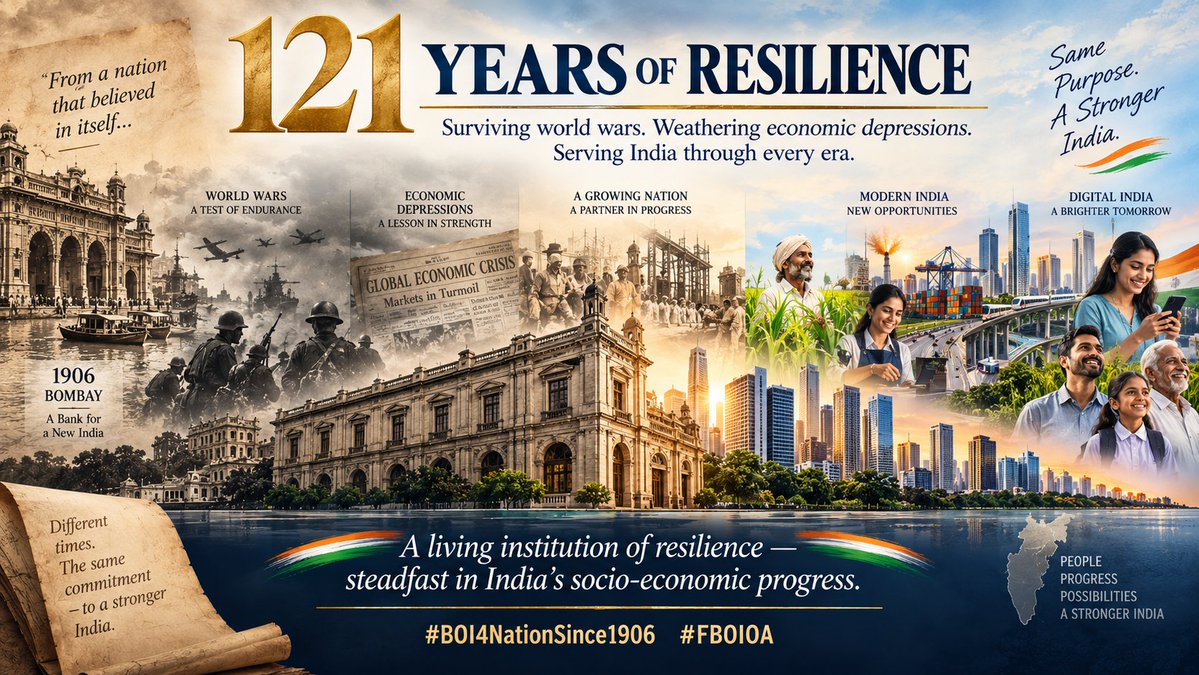 gaurav28k's tweet photo. Surviving world wars and economic depressions, @BankofIndia_IN a living institution of resilience. Our 121st Foundation Day celebrates our unshakable role in India's socio-economic progress.@fboioa_india salutes #BOI4NationSince1906 
#FBOIOA @BOIOAMNG
@nilesh_pawar15 https://t.co/sMHwd0w7gg