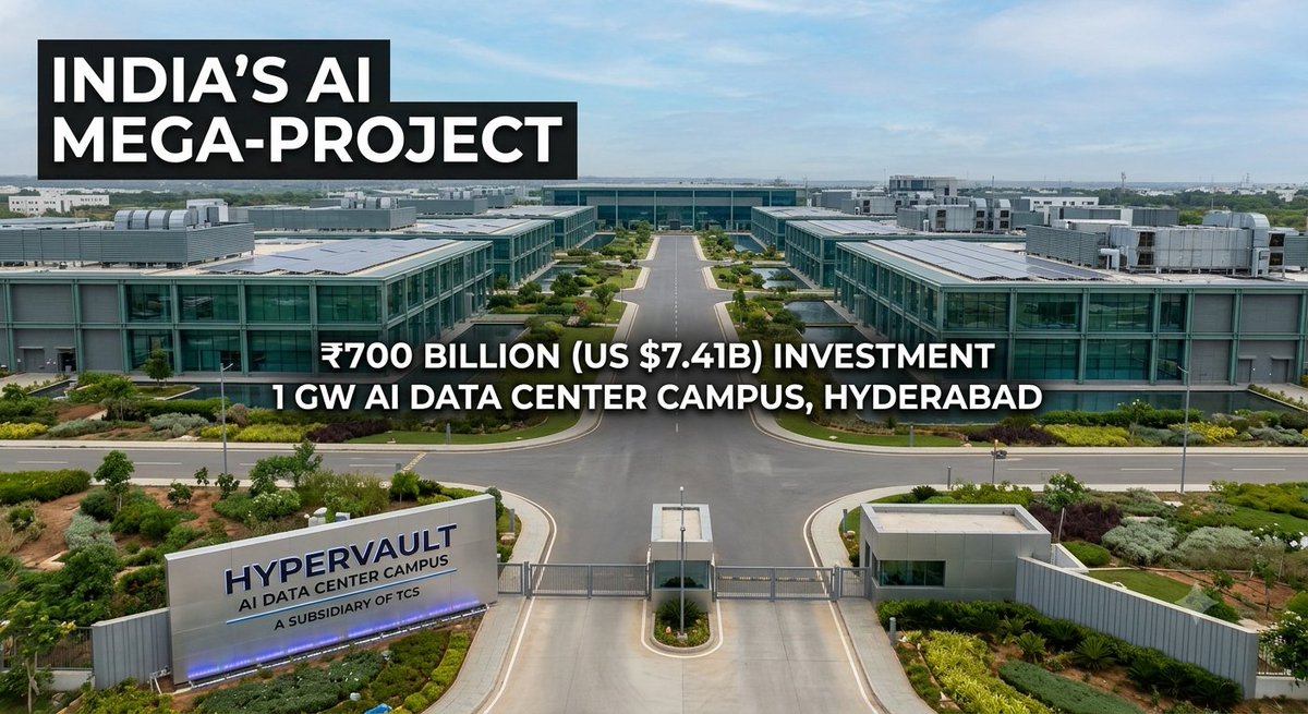 amanyd07's tweet photo. TCS to Build India's Largest AI Data Center Campus
In a massive boost for India's digital infrastructure, HyperVault, a subsidiary of TCS, has announced a landmark investment of ₹700 Billion (US $7.41 Billion). https://t.co/9P2N24Stfy