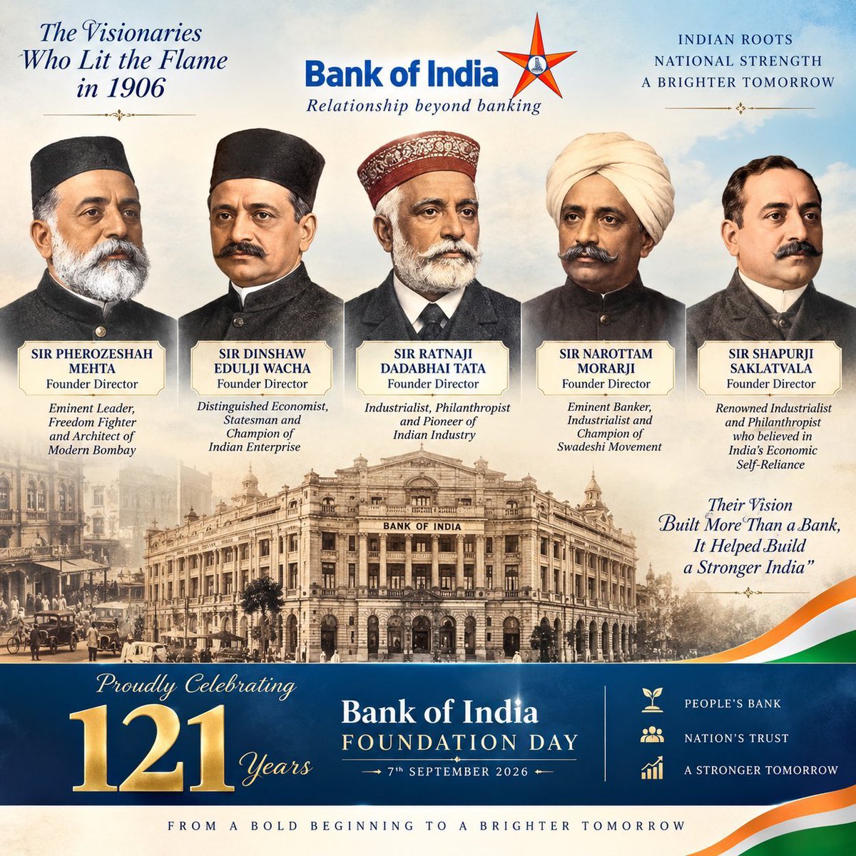 amrutkonde10's tweet photo. 121 वर्षों की विरासत… और आने वाले कल के अनगिनत सपने।

समय बदला, तकनीक बदली, दुनिया बदली—लेकिन हमारा एक संकल्प हमेशा कायम रहा:

ईमानदारी से सेवा, विश्वास से रिश्ते और प्रगति की ओर निरंतर कदम।

Bank of India —
कल की विरासत, आज का विश्वास और कल की नई उम्मीद।
#BOI4NationSince1906 #FBOIOA @nilesh_pawar15 @fboioa_india @BOIOAMNG