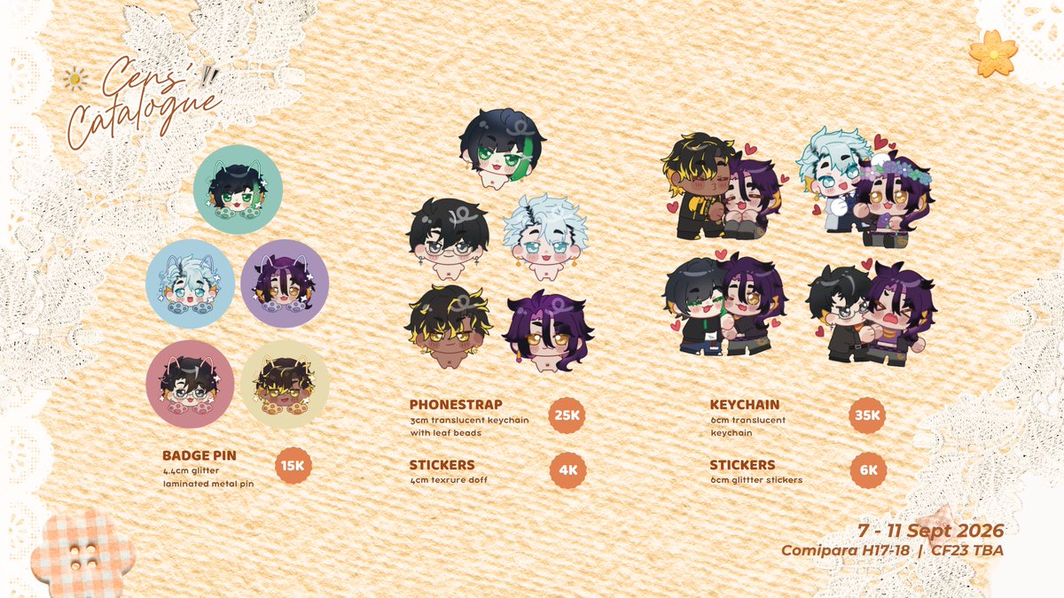 mawcens_'s tweet photo. ⋆୨୧˚. 🧡 &amp; 🔄 are appreciated! 

Cens #Comipara7 #CF23 po is open!
📅 7-11 Sept 
📦 Pick up &amp; Mail Order
🥕 PDVV, SeFurDen, LADS, Persona 3, Pikmin, Original, ZZZ, Genshin, HSR

🔗 &amp; more info below
(1/3)

#Comifuro23Catalogue #Comipara7Catalogue https://t.co/ZGT7FynHFP