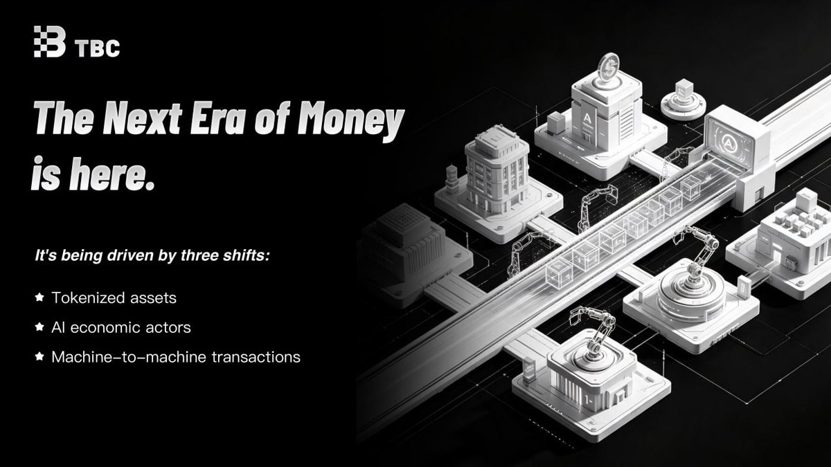 TBCnetwork_'s tweet photo. The Next Era of Money is here. 🌍

Three massive shifts are colliding:
🏦 Assets are being tokenized.
🤖 AI agents are becoming economic actors.
⚙️ Machines are transacting with machines.

Today’s fiat was built for humans. Tomorrow's autonomous economies require money that can carry rules, execute logic, and seamlessly interact with AI.

We need Programmable Money. 🧠💰
And that’s what TBC is building.