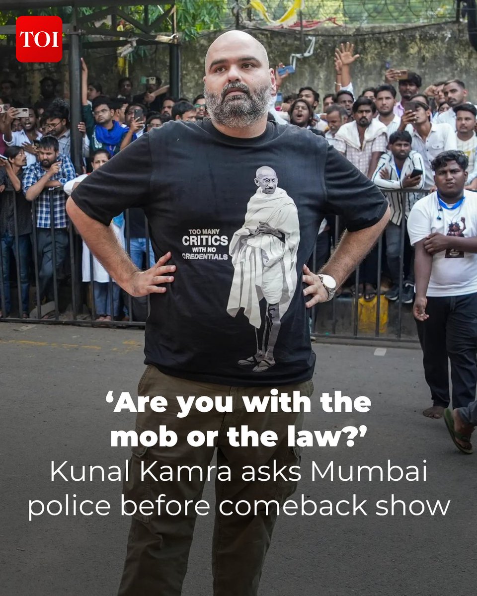 timesofindia's tweet photo. Comedian #KunalKamra asked #Mumbai police when he could perform his stand-up in the "entertainment capital", questioning whether the force would uphold the law if a mob tried to disrupt his show. Kamra said his proposed performance would be held peacefully indoors, at a venue with 100 consenting adults and in accordance with all applicable laws and regulations.

More details 🔗https://t.co/tSRbHt77aR

The story doesn’t end here — continue on the TOI App 👉 https://t.co/ogFaRsUKyn