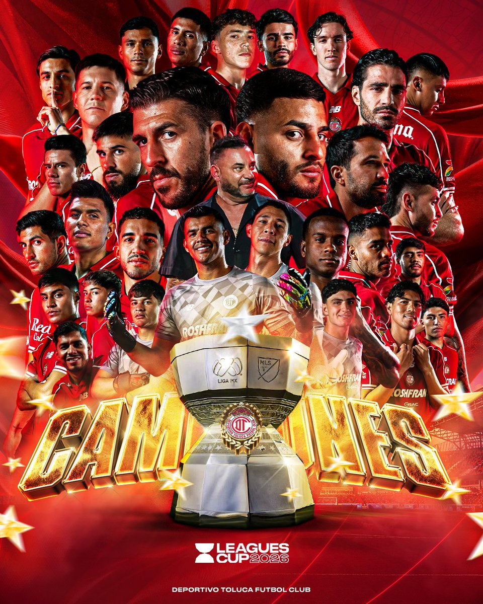 fer_esquivel22's tweet photo. SE ACABÓ. TOLUCA CAMPEÓN DE LA LEAGUES CUP 2026 🏆👹✅

Vencen 2-0 a Monterrey en la final con goles de Vega (4') y Helinho (70').

PRIMER TÍTULO DE TOLUCA DE ESTA COMPETICIÓN ⭐1️⃣

EL TURCO SIGUE GANANDO TODO CON LOS DIABLOS 🇦🇷🔝 https://t.co/TrYZtg3Di8
