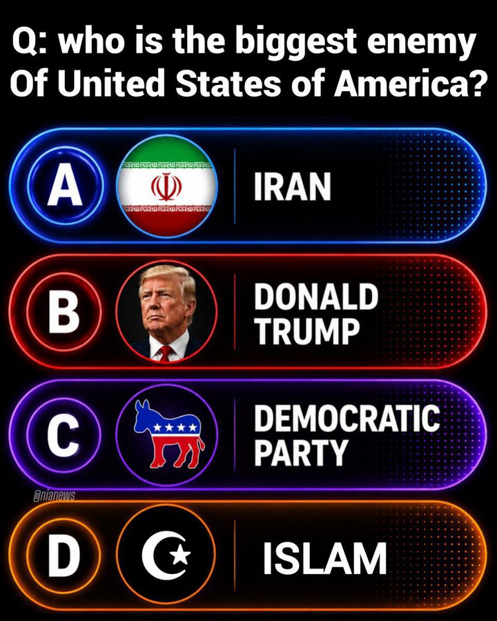 ron_ang40613's tweet photo. Who do you think is the biggest enemy of America right now?🇺🇸 Pick wisely! https://t.co/6Z6EGBImj3