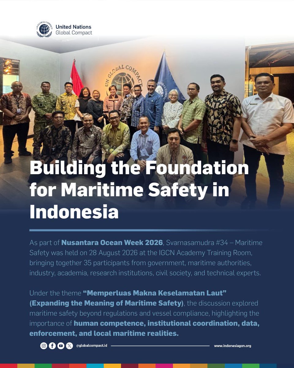 globalcompactid's tweet photo. Under the theme “Memperluas Makna Keselamatan Laut” (Expanding the Meaning of Maritime Safety), the discussion highlighted that maritime safety goes beyond regulations and vessel compliance.
#IGCN #UNGlobalCompact #NusantaraOceanWeek2026 #MaritimeSafety #UnitingBusiness https://t.co/P9iQppl8EF