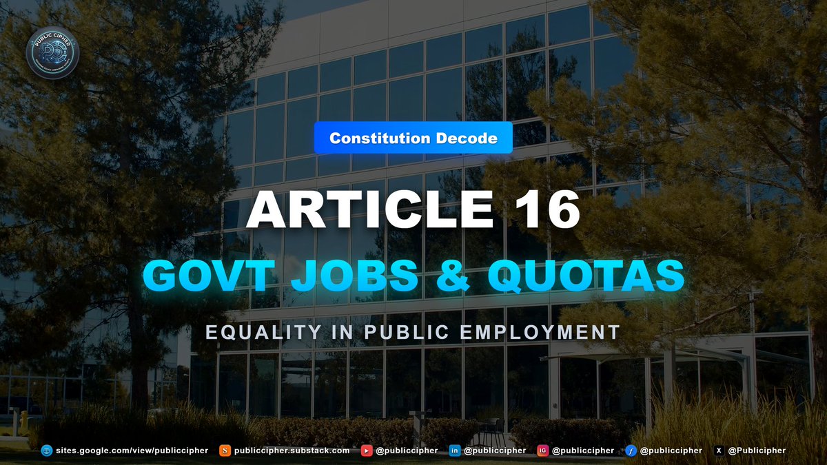 Publicipher's tweet photo. ARTICLE 16 : The Law Governing India's Public Employment! 🇮🇳

🎥 Watch the full constitutional breakdown here: https://t.co/1yLOTPX7TW

🌐 Fact First. Zero Bias. @Publicipher

#Article16 #IndianConstitution #UPSC #PublicCipher #EWSQuota #IndianPolity #LawAndJustice #GovtJobs https://t.co/dLAD3XOn73