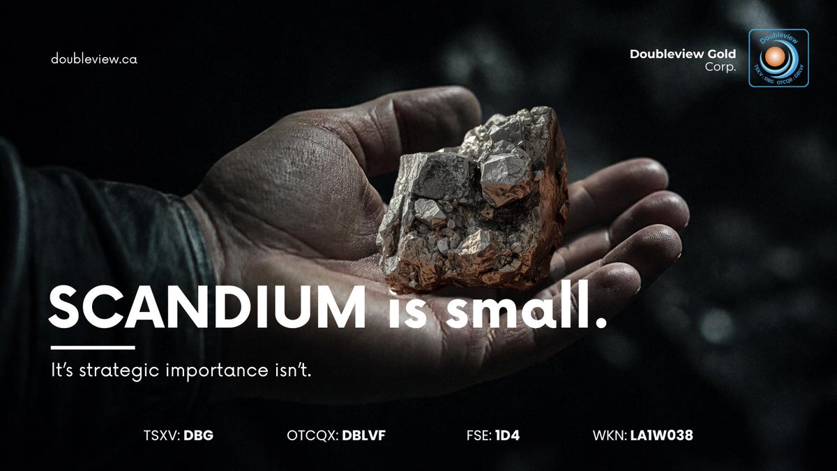 DoubleviewGold's tweet photo. Lightweight, strong, and increasingly important to advanced materials and critical-mineral supply chains.
At $DBG.V Hat Project, #scandium occurs alongside #copper, #gold, #cobalt & #silver.
Small mineral. Big potential. ⛏️ $DBLVF #CriticalMinerals #HatProject #TSXV #mining https://t.co/spMUBAd3OC