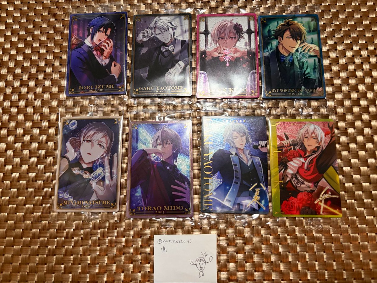nar_mezzo45's tweet photo. 【交換】アイナナ ウエハース 27 La’Stiara ラスティアラ レオパ エスペランサ

譲
💎 一織、楽、天、龍之介、巳波、虎於
箔押し 楽、千

求
💎 環、壮五、トウマ 各2 (トウマ優先)
箔押し 三月、ナギ、悠 いずれか2点

💎虎於のパッケージ全体的に擦れ有り。
箔押しは友人分で探しております。 https://t.co/u4Cu3Kv8hD