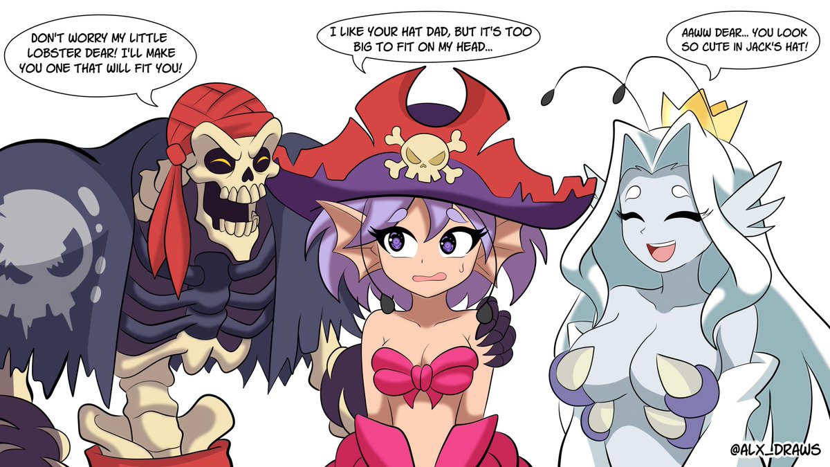 45Poster27838's tweet photo. Nora tries on her dad's hat. Big huge thanks to @alx_draws for taking my request. Another cute family moment.
#shantae #shantaefanart
#PirateSiren #PirateMaster
#EmpressSiren #LobsterSiren
#shantaeandthepiratescurse
#shantaeandthesevenssirens https://t.co/hXU9JADIgK