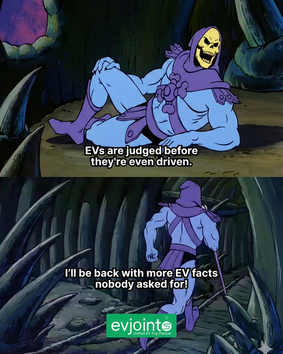 EVJoints's tweet photo. #SkeletorMeme Because an EV can feel unfamiliar before you experience it. But once you actually drive one, many of the things you worried about may feel very different. 

#EVIndia #EVFacts #ElectricVehicle #EVLife #DriveElectric #EVJoints https://t.co/bQ76Xxx1aE