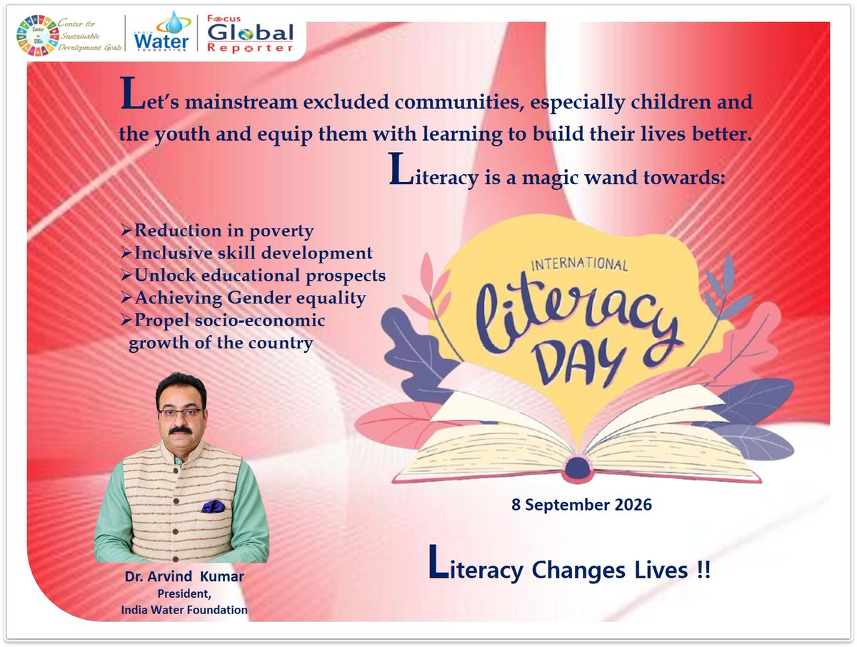 focusglobalrep1's tweet photo. #InternationalLiteracyDay2026 #Education #LeaveNoOneBehind #UN4Youth #Youth2030 #पढ़ेगा_इंडिया_तभी_तो_बढ़ेगा_इंडिया @PMOIndia @narendramodi @Ganesh11328149 @DrJitenderSin10 @IndiaDST @EduMinOfIndia @MinistryWCD @UNESCO @iitdelhi @iitmadras @iitbombay @aiims_newdelhi @icarindia https://t.co/sYdIqOPmxT