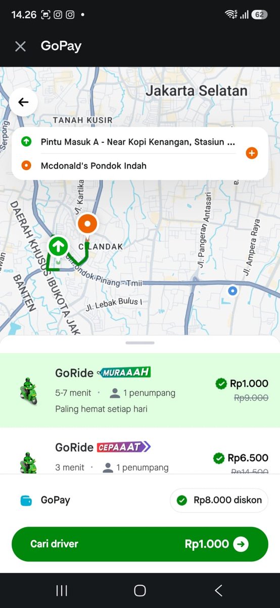 seventemn's tweet photo. bisa jajan banyak nih, soalnya pas pesen gojek di aplikasi gopay promonya mantap, harganya cuma 1rb lho. jadi lebih hemat jalan-jalan. ah senengnya hatiku 😍 #GOJEKDIGOPAYMULAIDARI1000 https://t.co/w06QaE6AC8
