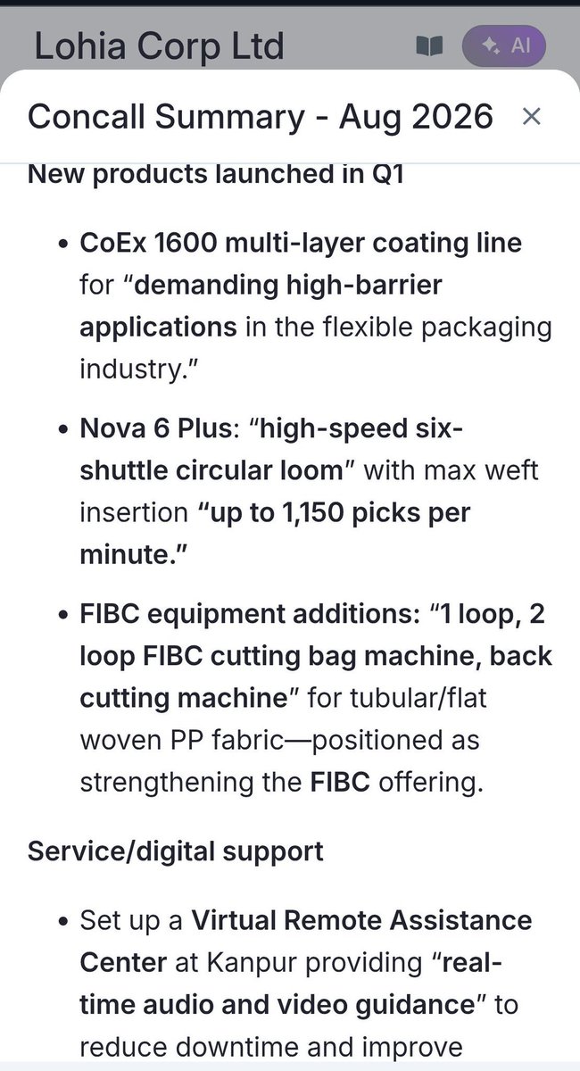 rudravakil01's tweet photo. Lohia Corp
#LCL
#LohiaCorp
Listed 3 weeks back
Had a solid Q1FY27 with big margin expansion YoY
Increasing orderbook QoQ
Rising applications
High return ratios
Debt free
30-35% growth guidance for FY27 vs FY26
#Q1FY27 Concall pointers: https://t.co/KyfXHRpwwz