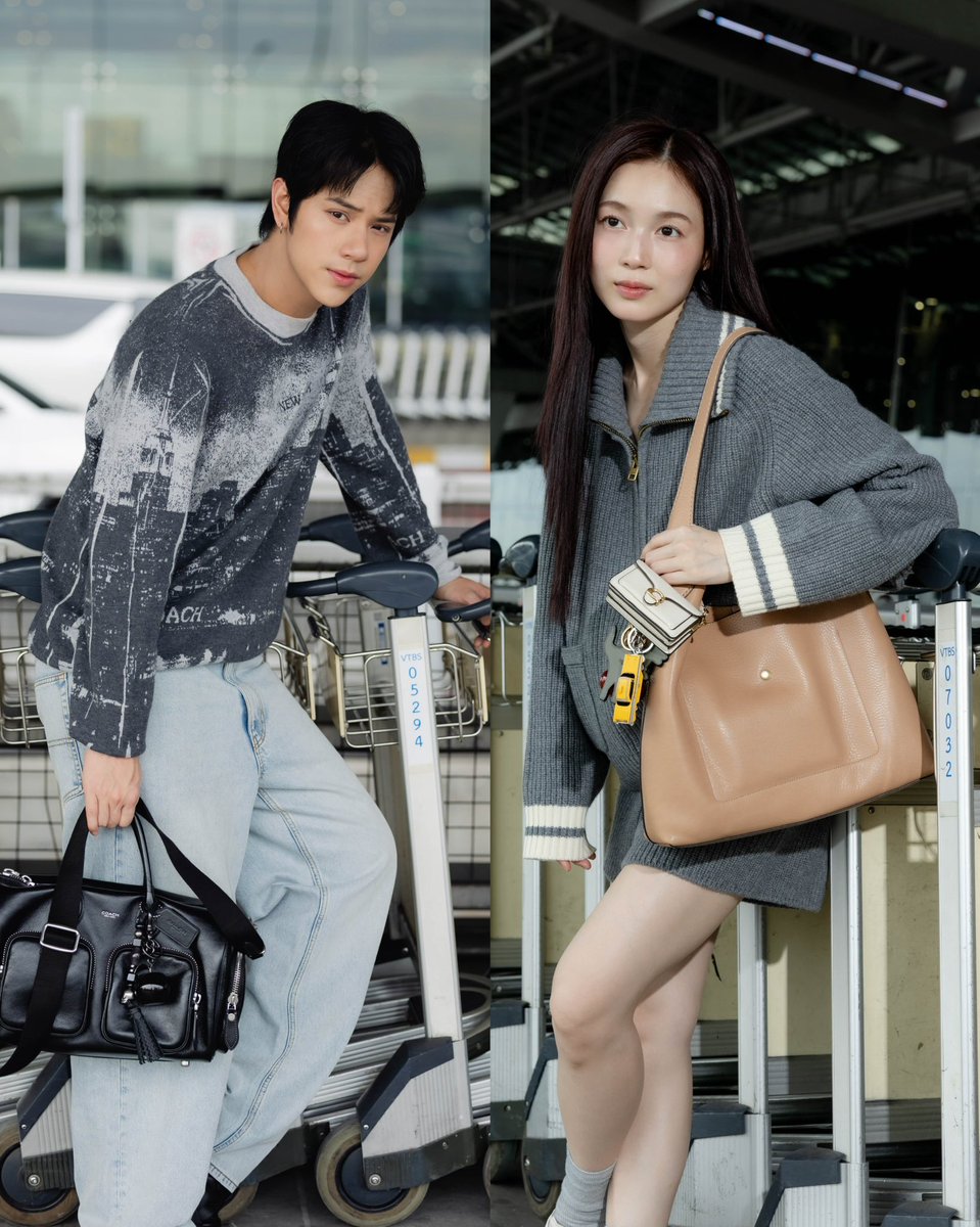 bazaarthailand's tweet photo. #BAZAARTakeoff ชมเเอร์พอร์ตลุคของสองเซเลบริตี้ชาวไทย ‘นนน กรภัทร์’ Friend of Coach South East Asia และ ‘เลิฟ ภัทรานิษฐ์’ ที่ออกเดินทางสู่มหานครนิวยอร์ก เพื่อร่วมชมโชว์ #CoachSpring27  ที่จะเกิดขึ้นในวันที่ 10 กันยายนนี้ เวลา 6.30 (ตามเวลาประเทศไทย)

#CoachNY 
#BAZAARThailand https://t.co/6QkGp3EOJX
