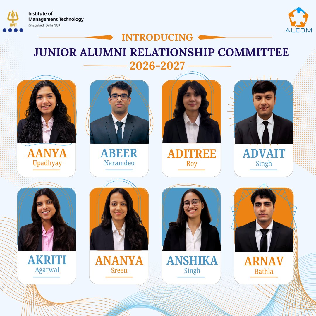 IMTalcom's tweet photo. The Alumni Relationship Committee, IMT Ghaziabad, is a responsibility entrusted to those who serve it. Proud to introduce this year's selected Junior Committee Members. https://t.co/7kMuMUhz1Y