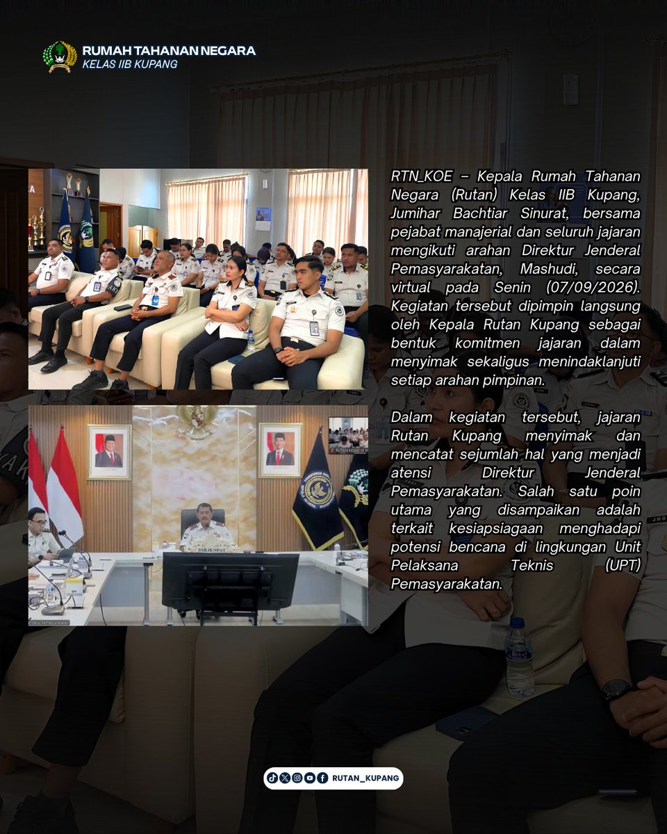 rutankupang's tweet photo. "Ikuti Arahan Dirjen PAS, Rutan Kupang Perkuat Kesiapan dan Respons Jajaran" https://t.co/HEN5WQGkeG