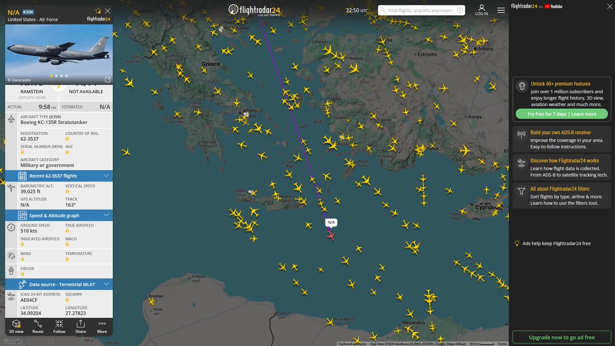 AIYeyENGDdJkjTr's tweet photo. Sept. 7, 2026
#Fairchild Air Force Base #Ramstein Air Base ==> #Prince Sultan Air Base
#NoCALLSIGN #AE0671 USAF KC-135R Stratotanker
#NoCALLSIGN #AE04CF USAF KC-135R Stratotanker
#NoCALLSIGN #AE0421 USAF KC-135T Stratotanker
#Fairchild Air Force Base #Ramstein Air Base
#NoCALLSIGN #AE0686 USAF KC-135R Stratotanker