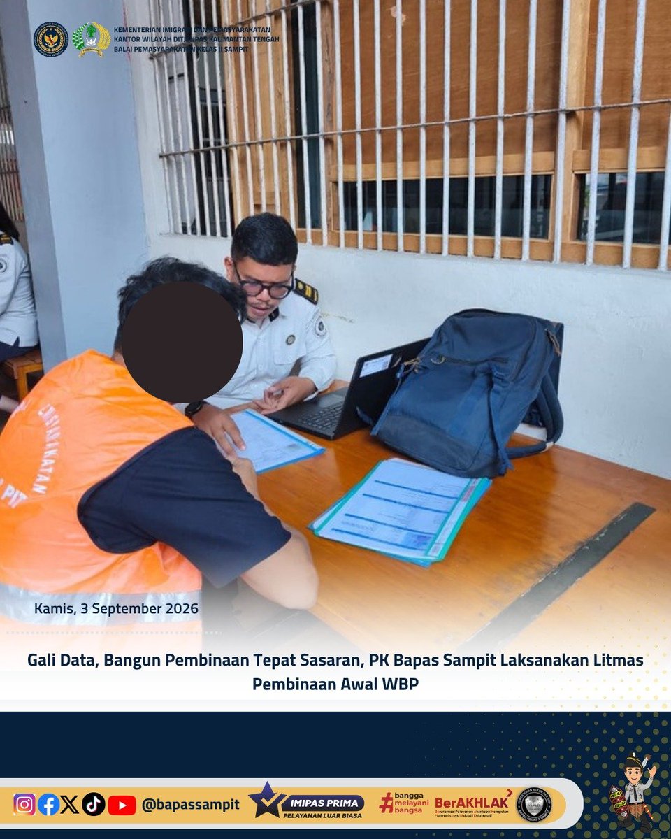 bapas_sampit's tweet photo. Gali Data, Bangun Pembinaan Tepat Sasaran, PK Bapas Sampit Laksanakan Litmas Pembinaan Awal WBP

Selengkapnya pada:
https://t.co/LgWxIme251

Humas Bapas Sampit

#kemenimipas
#Ditjenpas
#pemasyarakatan
#Lapas
#DitjenpasKalteng
#Litmas
#infomipas https://t.co/ZrA99txjNb