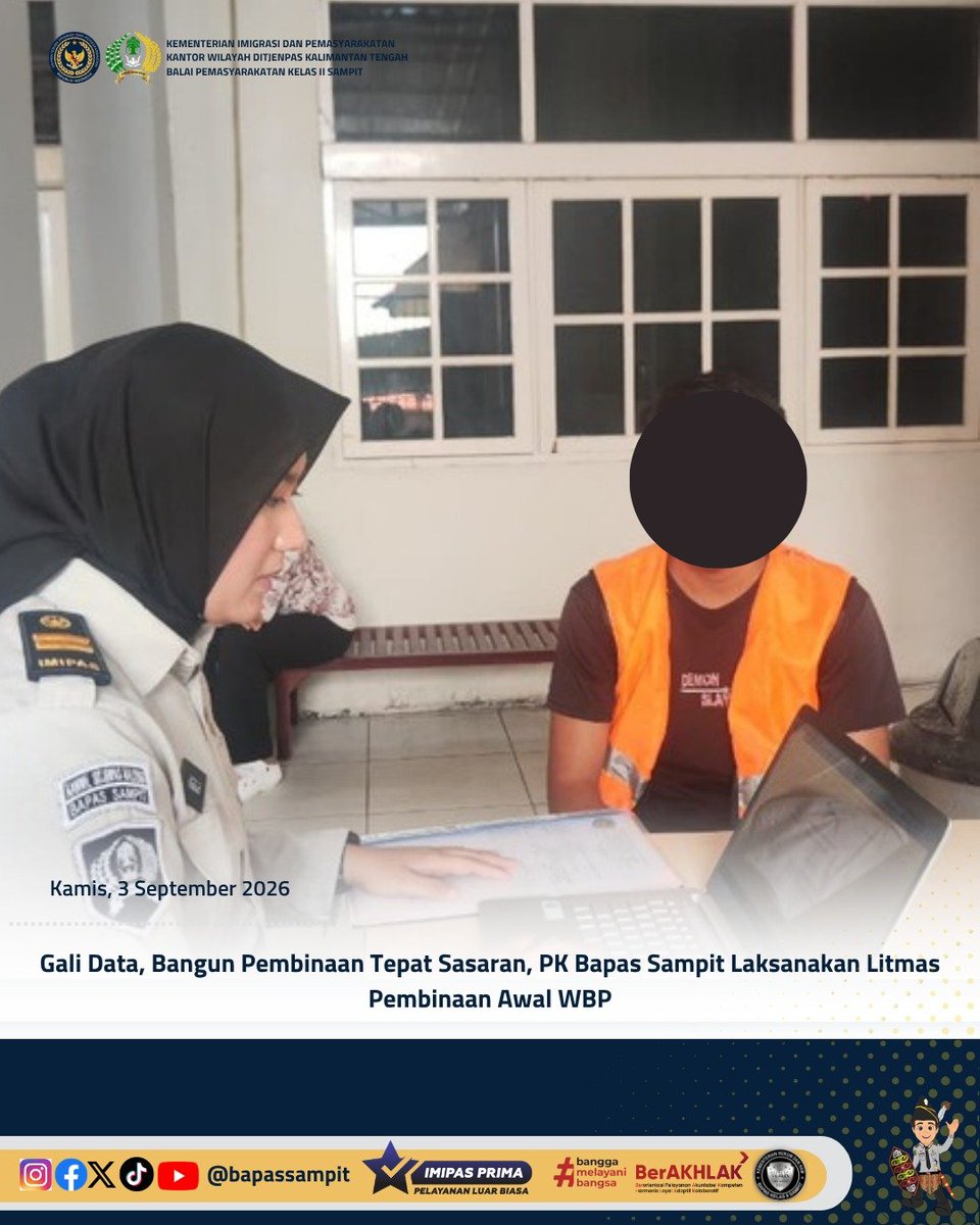 bapas_sampit's tweet photo. Gali Data, Bangun Pembinaan Tepat Sasaran, PK Bapas Sampit Laksanakan Litmas Pembinaan Awal WBP

Selengkapnya pada:
https://t.co/LgWxIme251

Humas Bapas Sampit

#kemenimipas
#Ditjenpas
#pemasyarakatan
#Lapas
#DitjenpasKalteng
#Litmas
#infomipas https://t.co/ZrA99txjNb