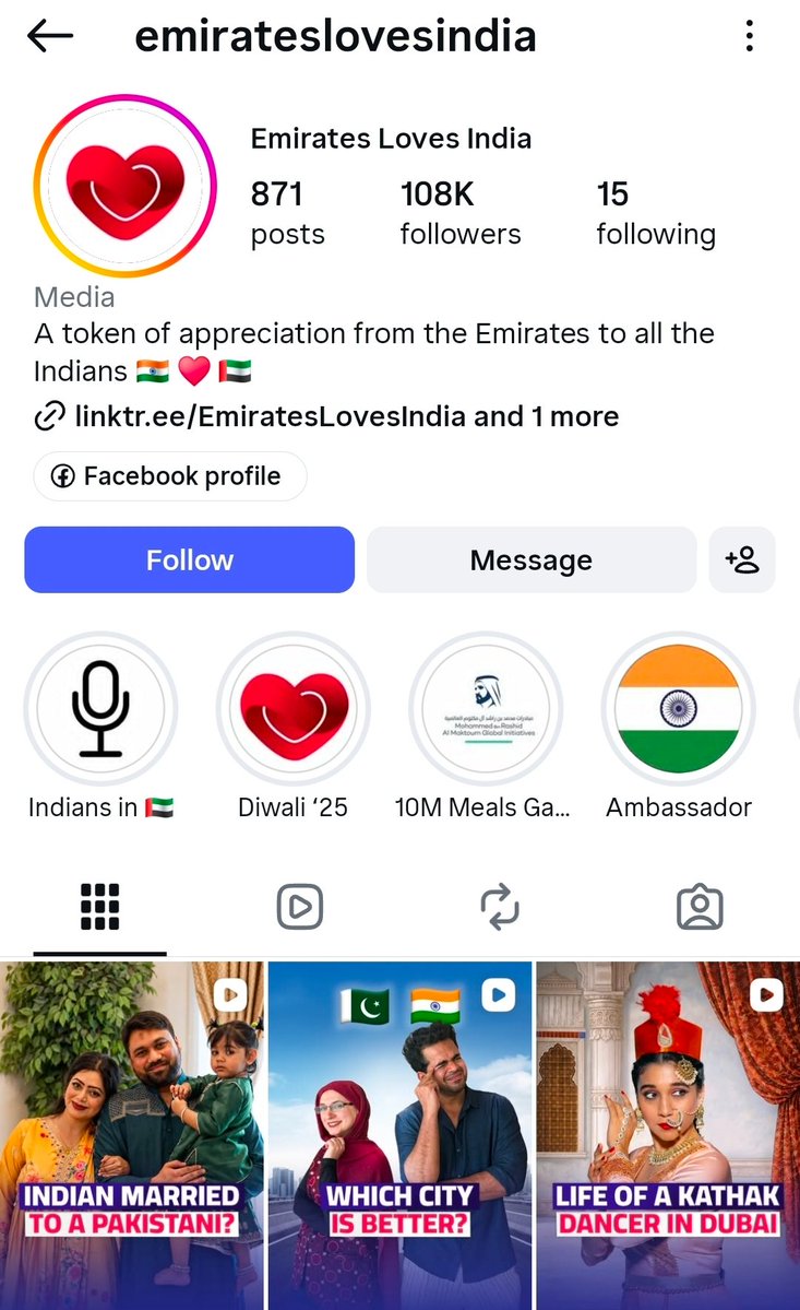 Incognito_qfs's tweet photo. Notice the difference in content between two pages:

"Emirates Loves India" page is soft launching Love Jihad by showing an Indian woman married to a Pakistani man and claiming Kashmir is in Pakistan.

"Emirates Loves Pakistan" is promoting Pakistan tourism and telling world they gave freedom to Algeria (which is totally wrong anyway 😂😂).

Why shouldn't I believe that "Emirates Loves India" page is run by a Pakistani??
