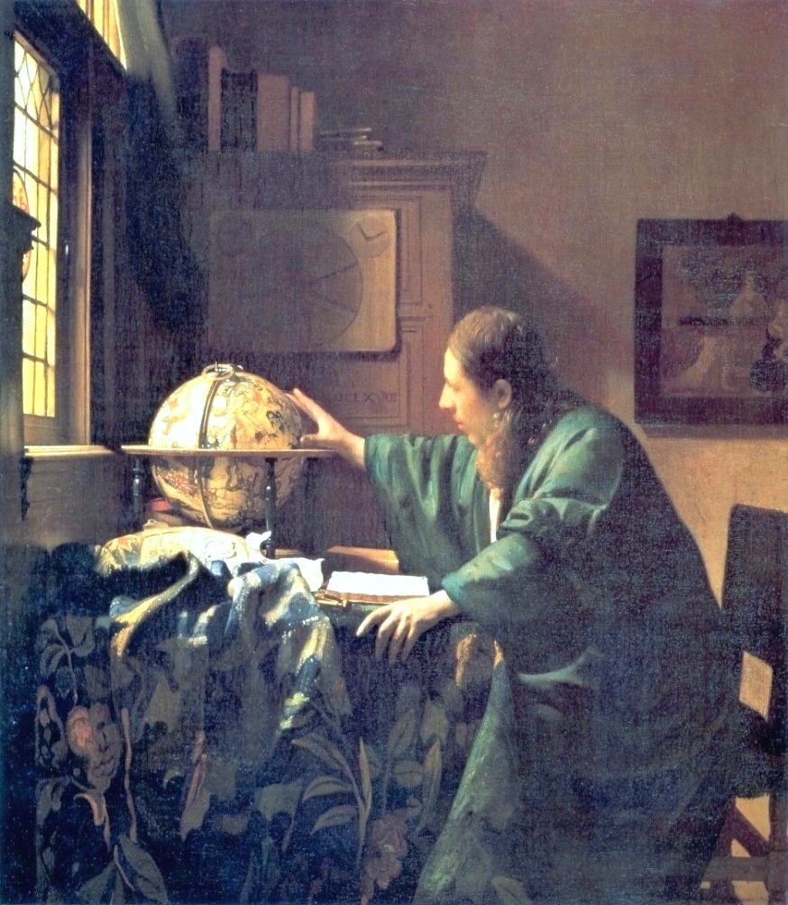 WrdArt's tweet photo. "天文学者"
1668年 ヨハネス・フェルメール

机の前で天球儀を見つめ、天文学を研究する学者を描いたフェルメールの作品です。

窓から差し込む柔らかな光に包まれた静かな室内で、書物を開きながら天球儀に向き合う姿から、知識を求めて学術に向き合う集中した時間が感じられる一枚です。
#フェルメール #バロック
