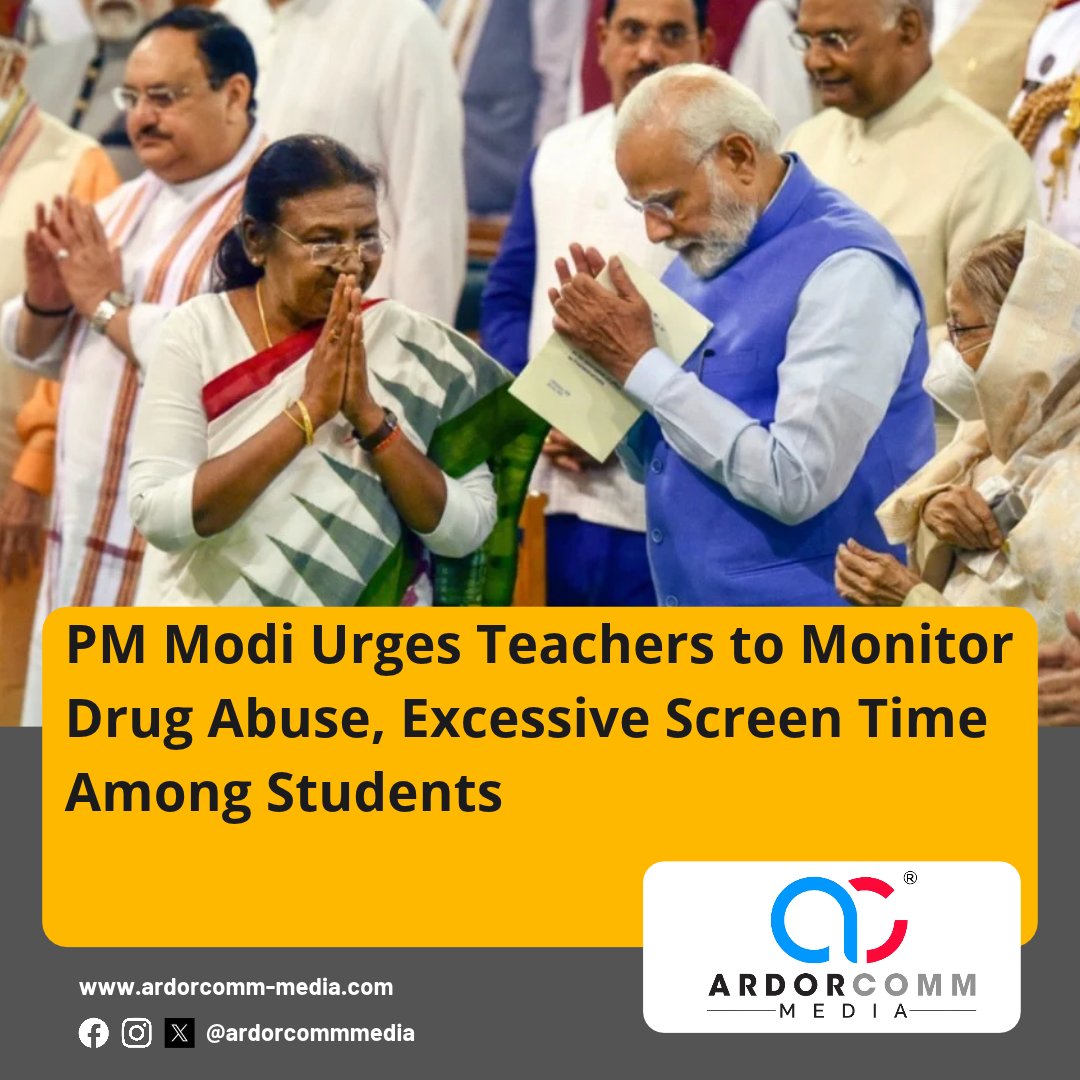 ardorcomm's tweet photo. PM Modi Urges Teachers to Monitor Drug Abuse, Excessive Screen Time Among Students

https://t.co/DdlrC9RB20

#PMModi #Teachers #StudentWellbeing #DrugAbuseAwareness #ScreenTime #DigitalWellbeing #SchoolEducation #StudentHealth #EducationNews #ArdorComm #ArdorCommNews https://t.co/gVFsgJhXkm