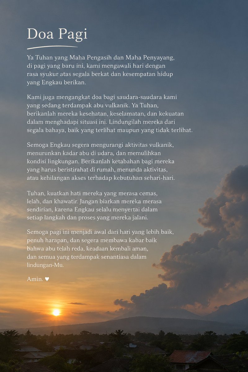 arioonnn11's tweet photo. Selamat pagi. 🙏

Mari mengawali hari dengan doa untuk saudara-saudara kita yang sedang terdampak abu vulkanik. https://t.co/aNrT3b5hga