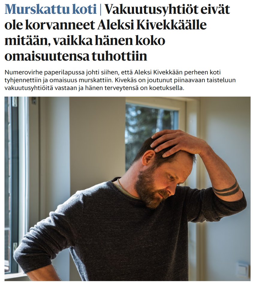 FatPjotr's tweet photo. "Vuokra-asuntoyhtiön ja tyhjennysfirman mokaamisen takia väärän asunnon irtaimisto tuhottiin. Samalla tuhoutuivat perheen muistot. Kivekkään kuolleen lapsen tuhkauurnakin murskattiin."

Usein näissä asukas on itse ainakin osin aiheuttanut tilanteensa, mutta tässä tapauksessa uhri on täysin syytön tapahtuneeseen.

Kyseessä on ilmeisesti kunnan omistama vuokraaja - luulisi edes kunnan kantavan tässä vastuunsa - heidän virheensähän tämä oli.