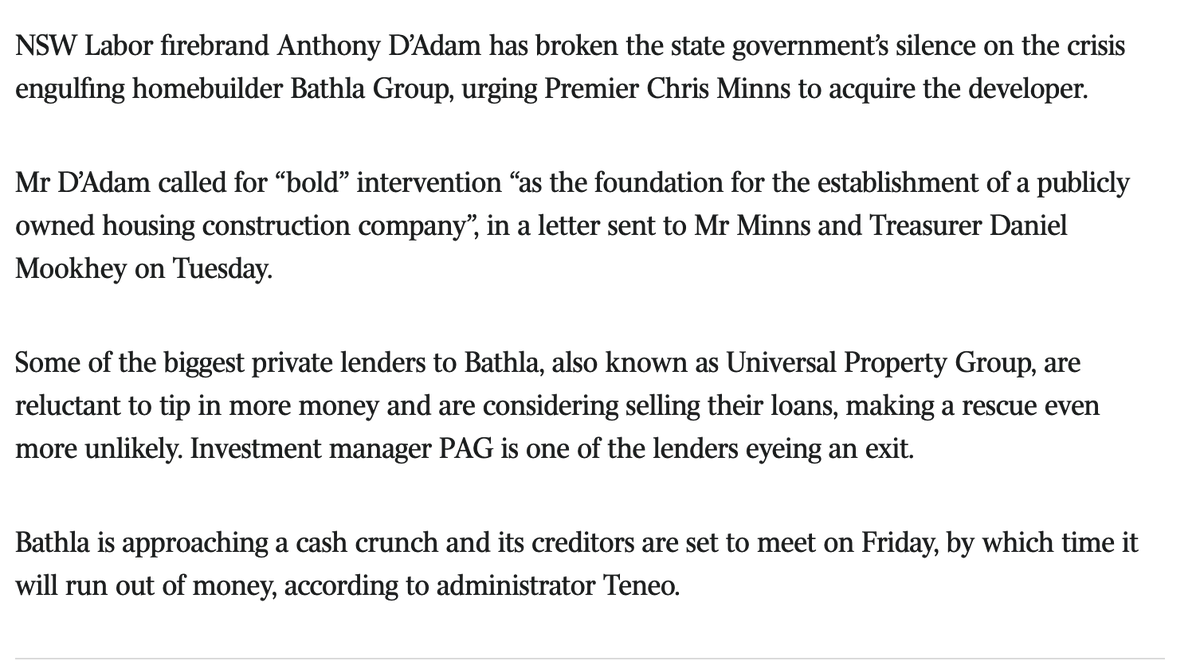 samstrades's tweet photo. Labor MP Anthony D’Adam wants NSW gov to buy out #Bathla and turn it into 'publicly owned housing construction company'
What a fkn clown, there are so many issues with #Bathla, only a moron would touch it, that's why no one has (source: The Australian) #ausbiz https://t.co/P2EitmS8E0