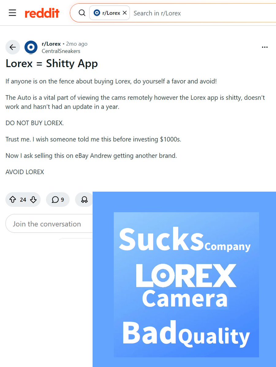 FCanada1428's tweet photo. Bad Lorex in GooglePlay👎👎👎:  {Nqo K May 23, 2026 1. Update: 30-04-2026 Stupid app times out and logs you out intermittently. It's security app, it shouldn't. 2. Update: 23-05-2026 Amazes me how this ap... ...ver have bought.}🤦‍(Conclusion=>Lorex Sucks Rated)397.2.327 https://t.co/acVi81SFSQ