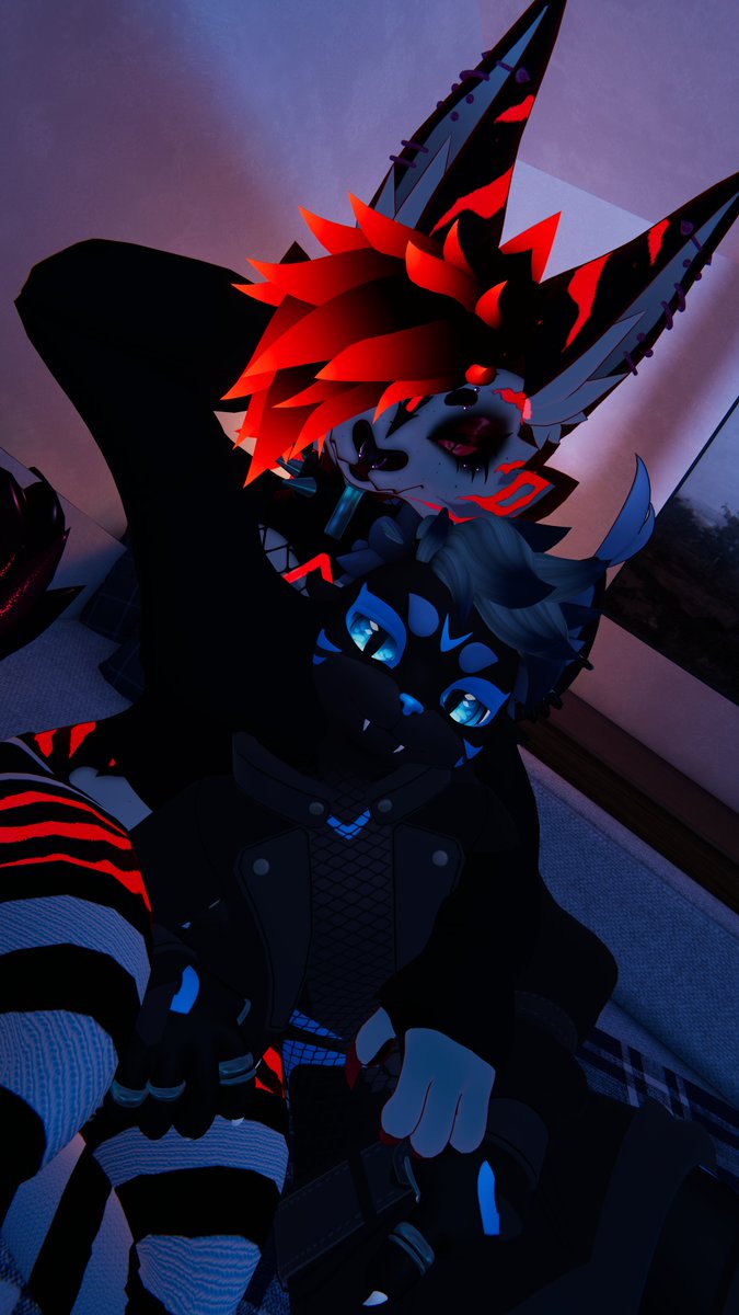 DrSh1n's tweet photo. Invited @SlyfoxxxAD for a sleepover and well things may have gotten a little spicy~ 😏 (1/3)

#nsfw #vrc #furry #mayu #vrfurry https://t.co/qm7NrNTGiM