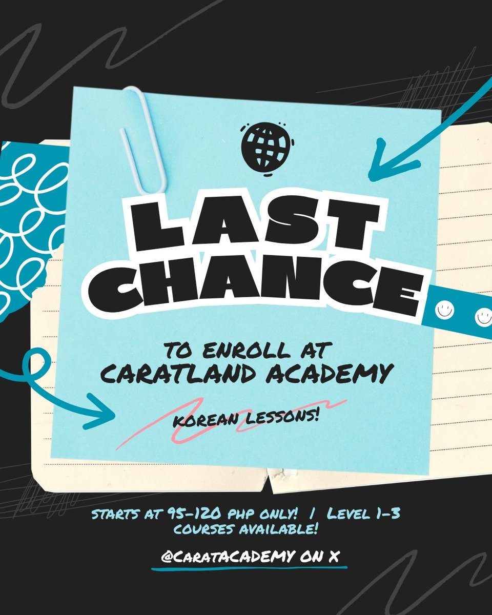 woozihaos's tweet photo. Last Chance to enroll at Caratland Academy! Learn Korean with us for only 95-120 pesos!

First day of classes start tomorrow!!

Enrollment form: https://t.co/oiVlXXenf2 https://t.co/xh52o3pCJ1