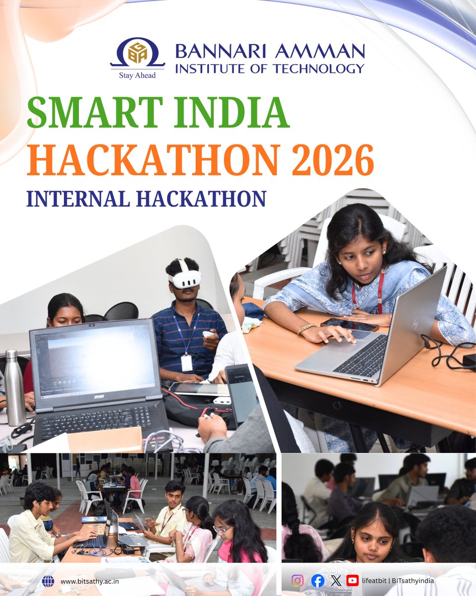 Bitsathyindia's tweet photo. 🚀 Think. Build. Innovate.

The road to Smart India Hackathon 2026 starts here! 💡

BIT students come together to turn ideas into innovative solutions for real-world challenges.

One idea can spark change🔥

#sih2026 #smartindiahackathon #hackathon  #bitsathy #teambit #lifeatbit https://t.co/QdKodazfwX
