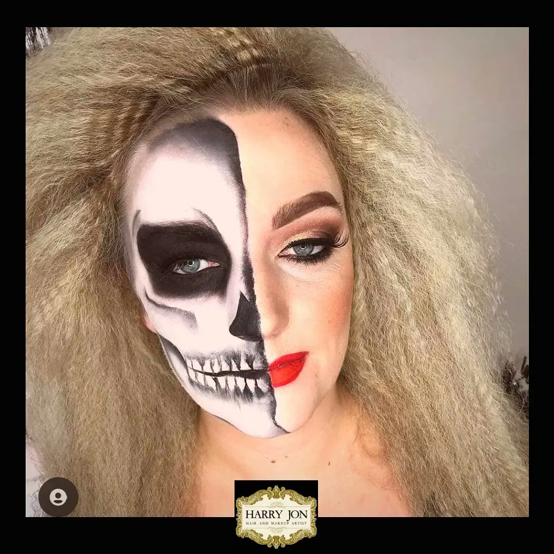 kinhakiss's tweet photo. Getting salon-ready this Halloween? Step-by-step skeleton tutorials are coming first. Create full or half faces, then add gems and glitter for extra glam. https://t.co/bVEn58oxfU