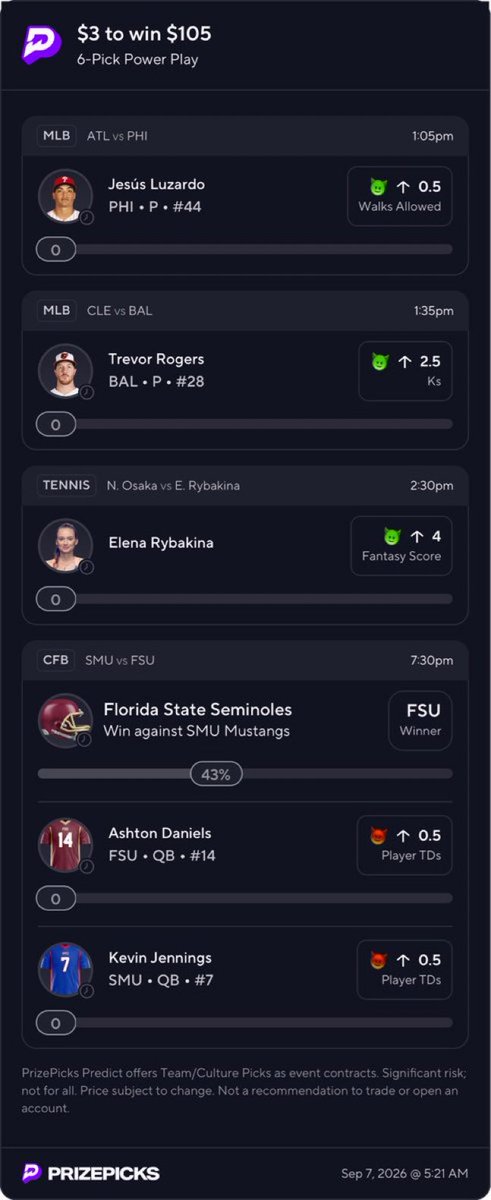 picks_support's tweet photo. Todays 6 leg pick might be my favorite pick of the week looks pretty green
✅💰💲💲 #Gambling𝕏 #prizepicks #mlb #tennis #cfb #collegefootball #fsu #fyp #explore #sportsbetting #freeparley #Parley #freelocks #
discord in bio for daily picks https://t.co/fJZBIYJ2Lx
