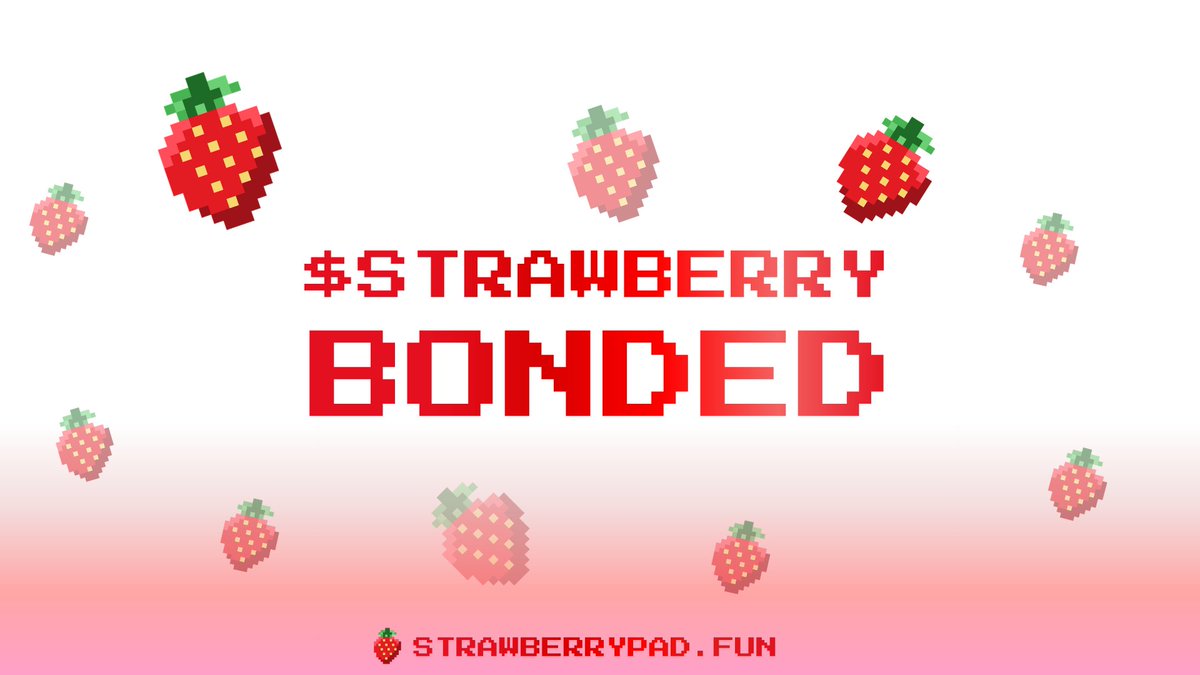 Strawberrypad_'s tweet photo. We’ve Bonded from Pons! 🍓

We’re excited to announce that $STRAWBERRY https://t.co/6dAy2oK41T has officially bonded from Pons! 🎉

This is a huge milestone for the project and marks the next step in our journey. 
The momentum is building, the launchpad is growing, and we’re just getting started. 

Thank you to everyone who has supported us along the way.

Launch with us now:
https://t.co/vgITkkSuK3

CA: 0xCf757746dcB8c2F9D5B2095E39b1cDEa4dC3Bb59 

More updates coming soon. Stay tuned!