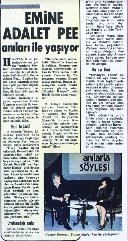 suatamca's tweet photo. Emine Adalet Pee.1979 yılında TRT TV'de Haldun Dormen'in sunduğu ''Anılarla Söyleşi''programına katılmış.(Gazete kesiği:14 Ağus.1979 Milliyet) Söyleşide bahsettiği film ise ünlü Münchhausen(1943)Emine Adalet 1:36'da dansıyla görüntüye geliyor:https://t.co/uYSrojy9sg https://t.co/qPIu9EIHxs